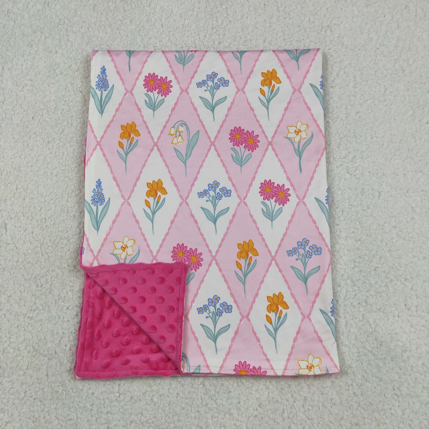 Baby Kids Flower Plaid Pink Blanket RTS