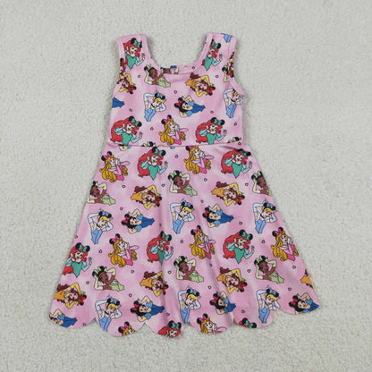 Sibling Baby Girls Kids Sleeveless Yoga Active Princess Knee Length Dresses Scallop Clothes RTS