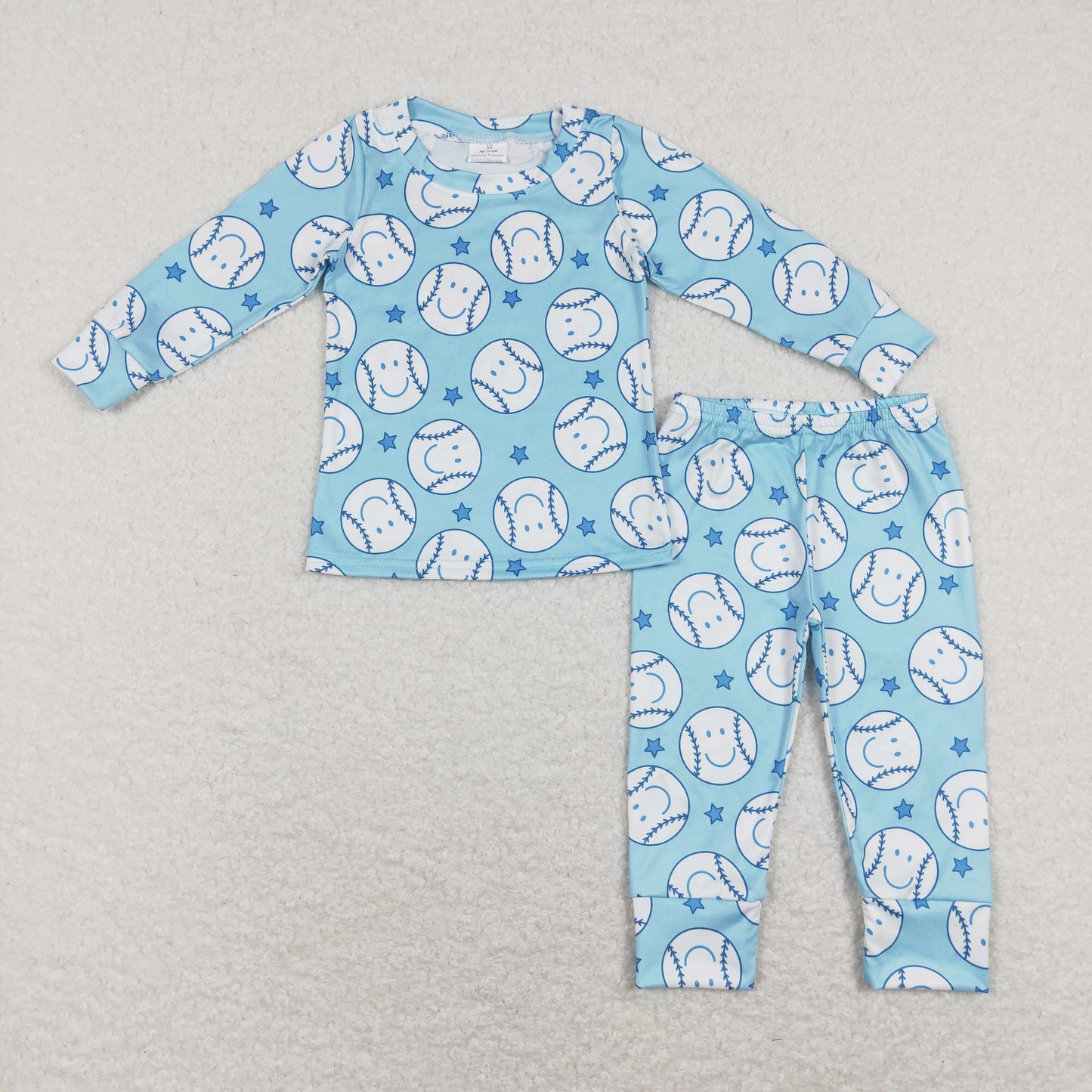 BLP0424 Baby Boy Long Sleeves Baseball Smile Shirt Pants Set Blue Pajamas