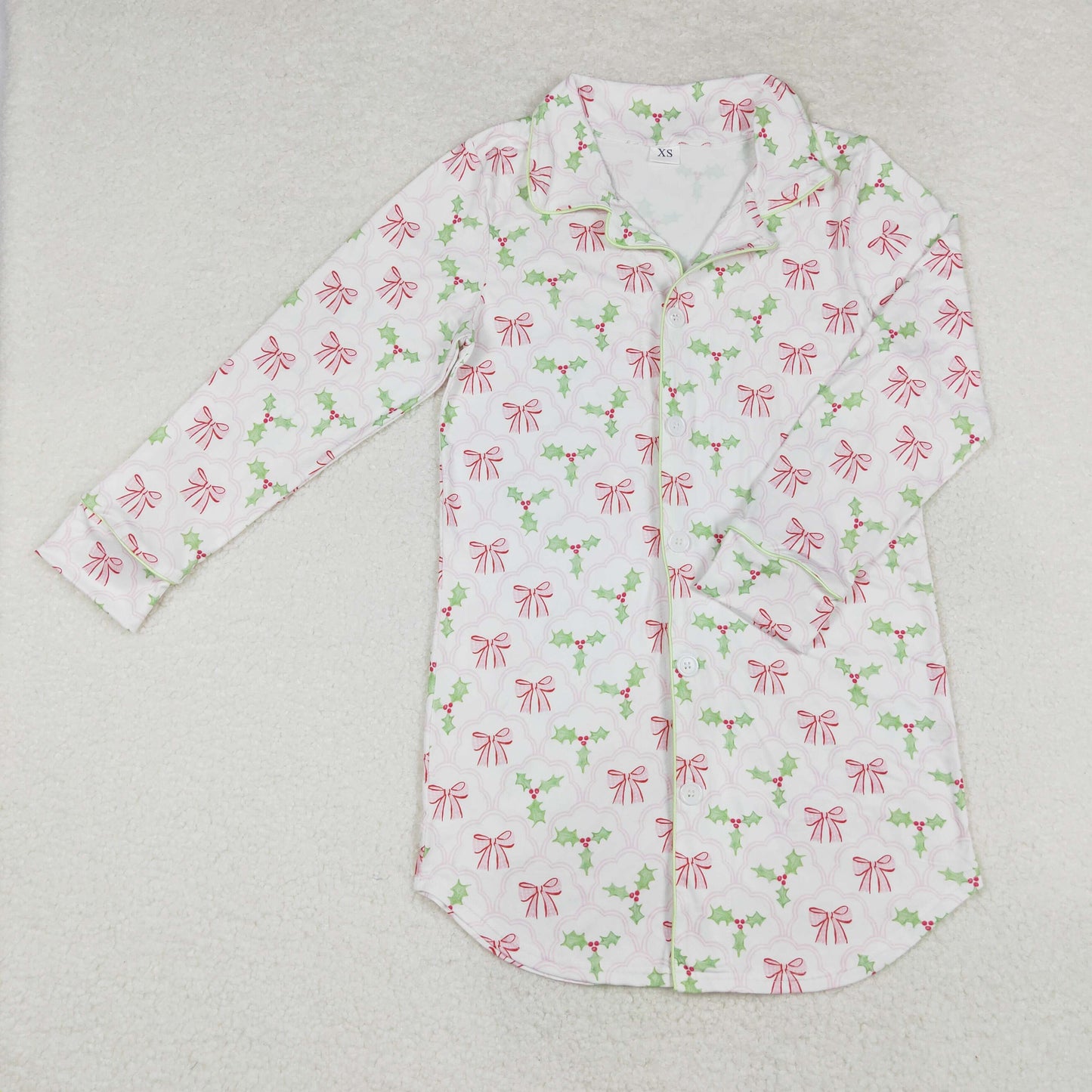 Adult Women Long Sleeves Christmas Bows Holly Tops Sleepwear