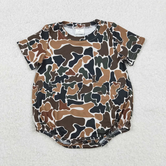 Baby Boys Short Sleeves Brown Green Camo Bubble Romper Summer Clothes RTS