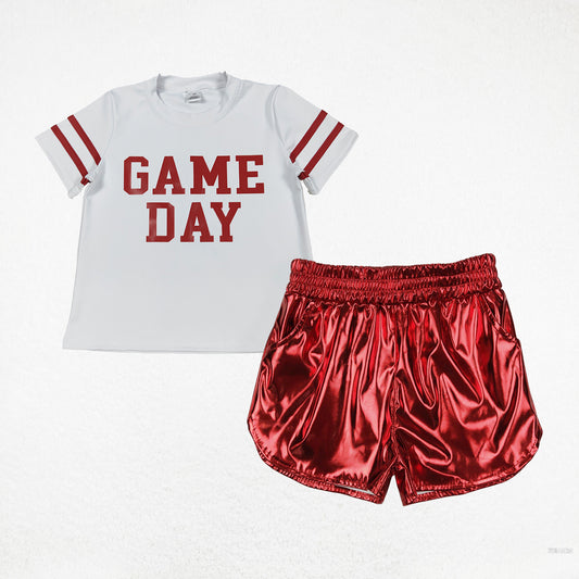 Baby Girls Vinyl Red Game Day Top Leather Shorts Team Active Set