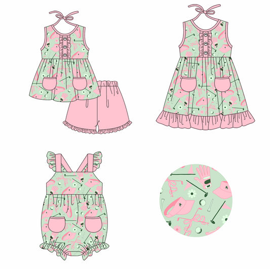 Baby Girl Golf Bows Sibling Romper Dress Clothes Set ( Moq 5 Each Design ) 11.26