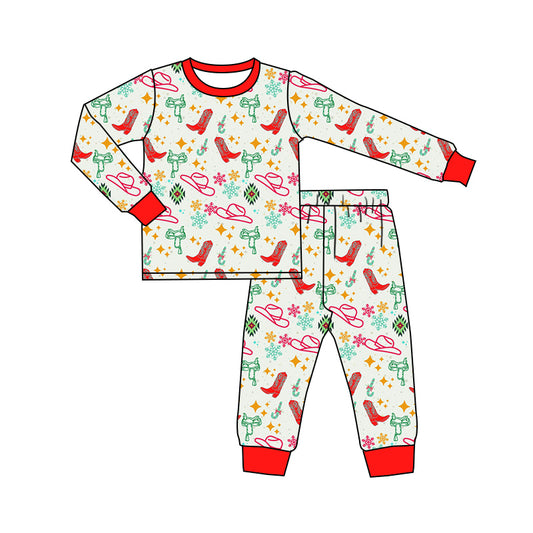 Baby Kids Toddler Western Boots Hats Christmas Shirt Pants Set Pajamas