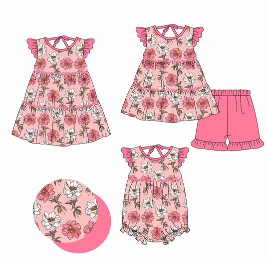 Baby Girl Flower Ruffle Sibling Romper Dress Set ( Moq 5 Each Style ) 2.18