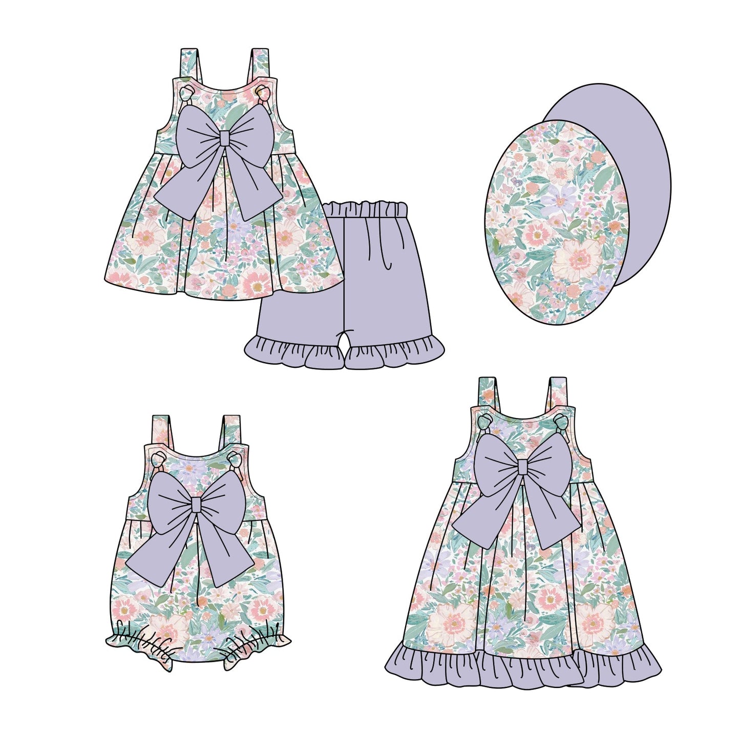 Baby Girl Flower Purple Bows Sibling Romper Dress Set ( Moq 5 Each Style ) 1.7