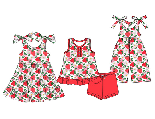 Baby Girl Strawberry Flower Sibling Jumpsuit Dress Set ( Moq 5 Each Style ) 3.14