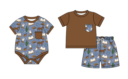 Baby Boy Short Sleeves Western Horse Sibling Romper Set ( Moq 5 Each Style ) 2.8
