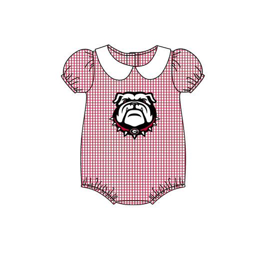 Baby Girl Short Sleeves Dog Plaid Team Bubble One Piece Romper