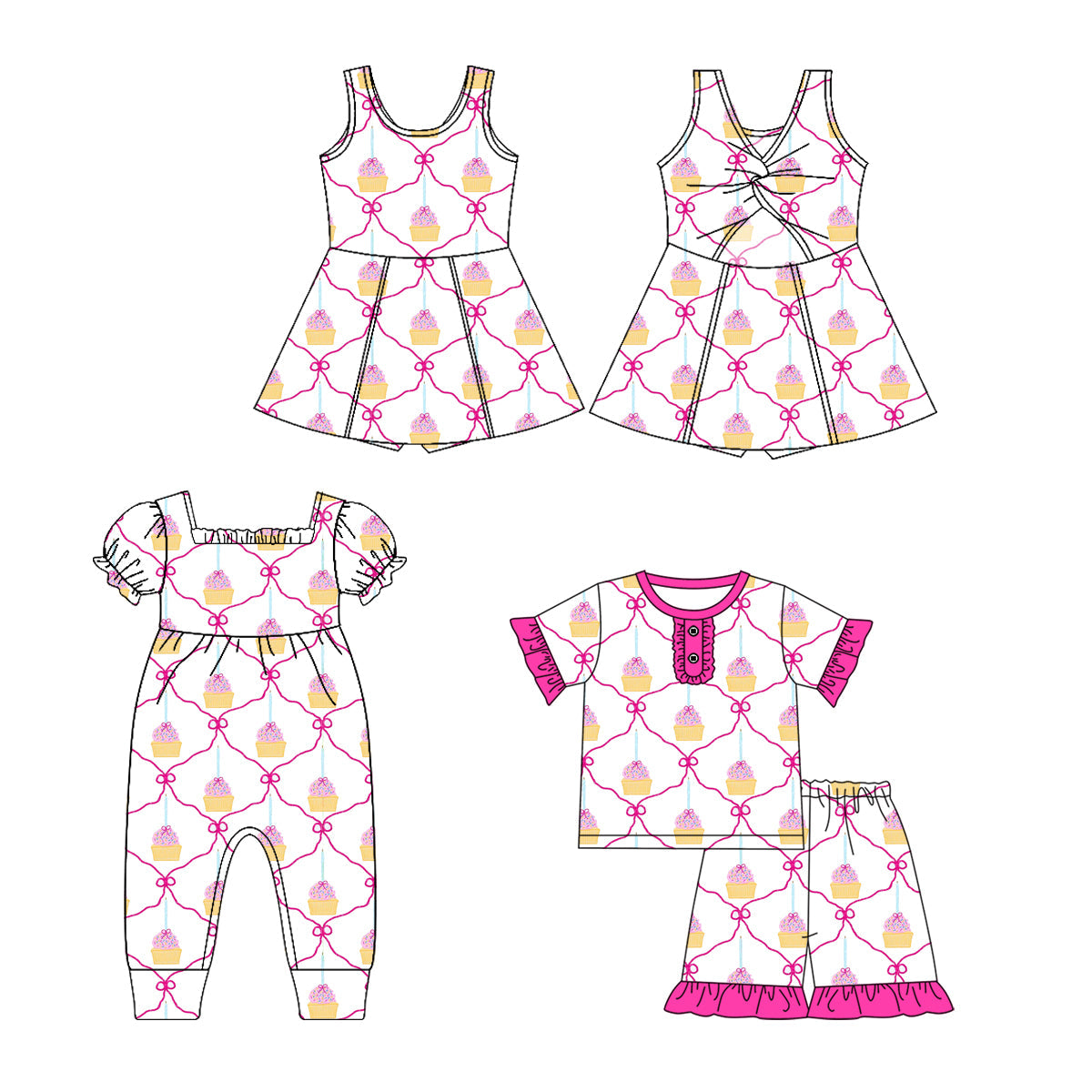Baby Girl Cakes Bows Birthday Sibling Romper Dress Set ( Moq 5 Each Style ) 2.14