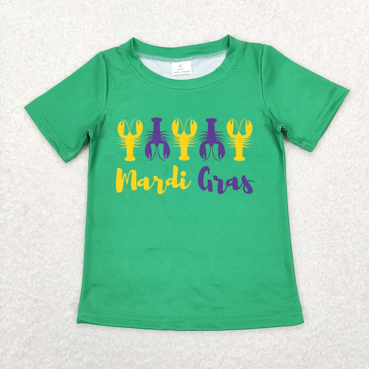 BT0501 Baby Boy Short Sleeves Mardi Gras Crawfish Green Shirt