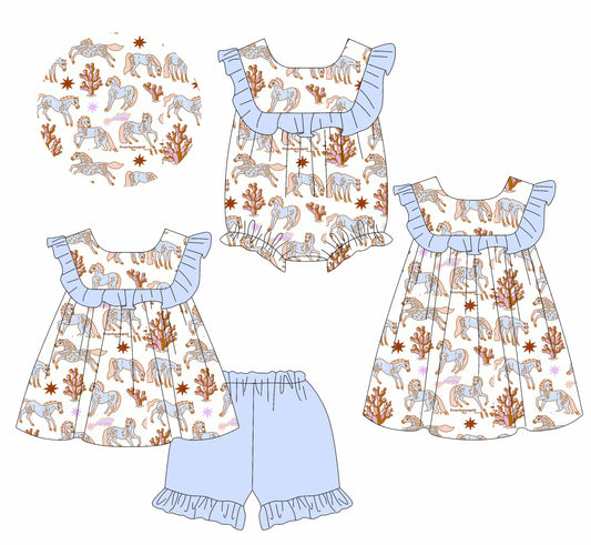 Baby Girl Western Horse Cactus Sibling Romper Dress Set ( Moq 5 Each Style ) 2.15