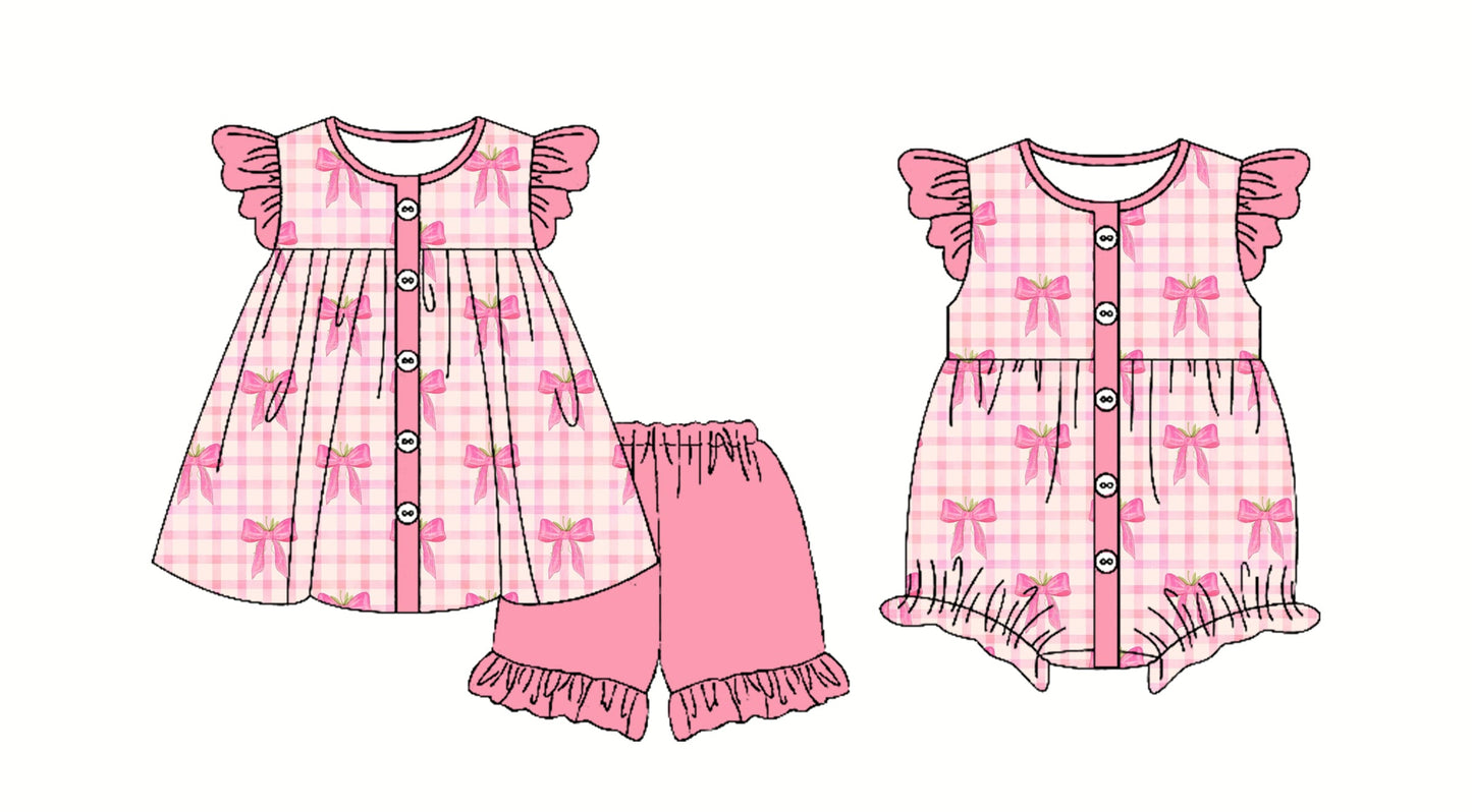 Baby Girl Pink Checked Bows Sibling Romper Set ( Moq 5 Each Style ) 2.22