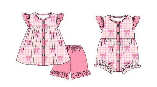 Baby Girl Pink Checked Bows Sibling Romper Set ( Moq 5 Each Style ) 2.22
