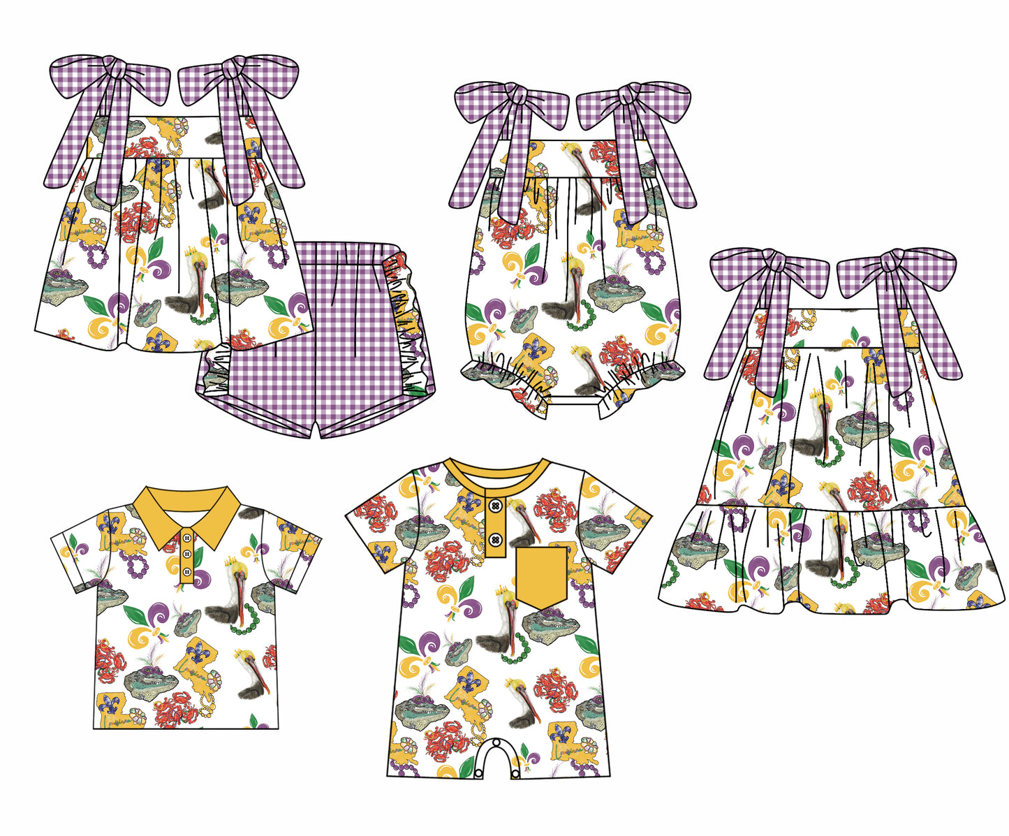 Baby Boy Girl Short Sleeves Sibling Dress Romper Clothes Mardi Gras Set ( Moq 5 Each style )12.3