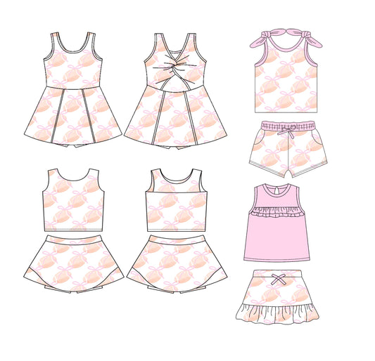 ( Moq 5 Each Style ) Baby Girl Sleeveless Football Bows Sibling Dress Set 3.22