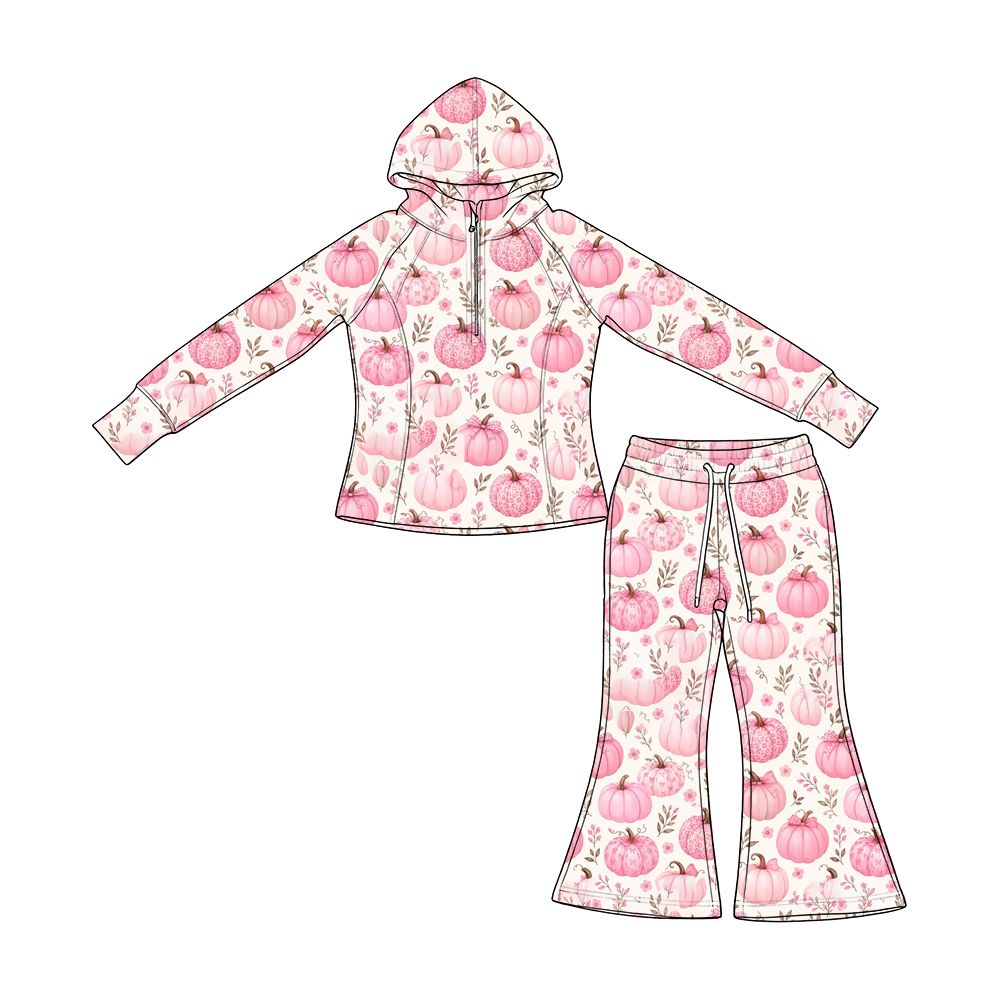 ( Moq 5 ) Preorder Baby Boys Kids Pumpkins Bows Flower Hoodie Zip Shirt Bell Pants Fall Set Clothes
