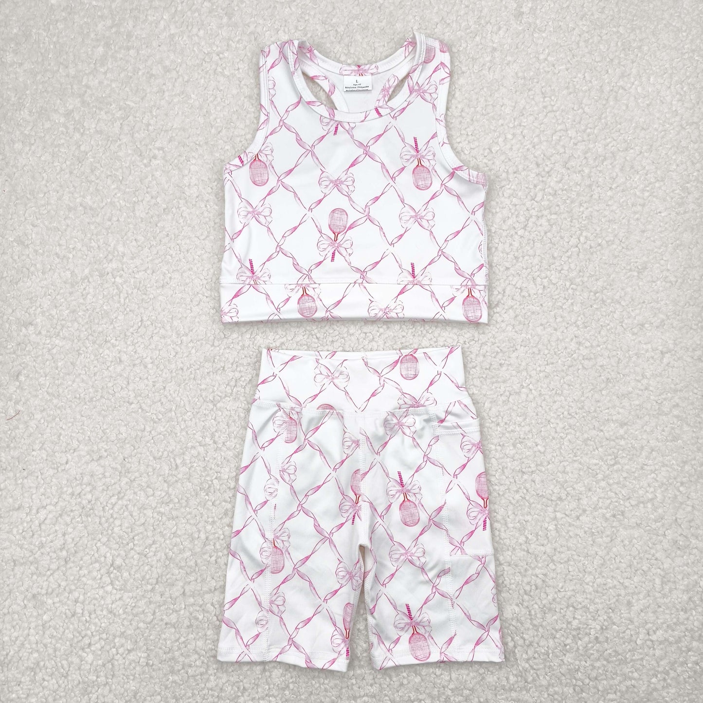 Baby Girl Sleeveless Pink Bow Tops Shorts Yoga Active Wear Clothes Set RTS