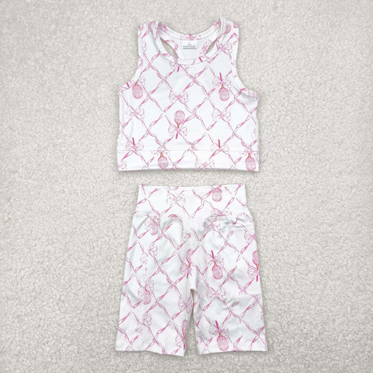 Baby Girl Sleeveless Pink Bow Tops Shorts Yoga Active Wear Clothes Set RTS