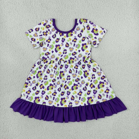 Baby Girls Kids Short Sleeves Leopard Mardi Gras Dress Clothes RTS