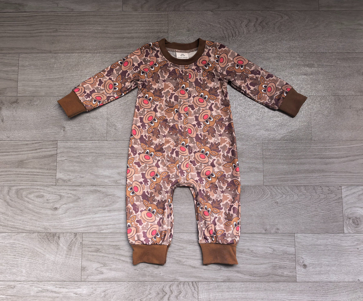 ( No moq ) Preorder Baby Boys Kids Infant Long Sleeves Deer Christmas Romper Camo Clothes