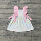 Baby Girls Short Sleeves Floral Pink Bows Knee Length Dress RTS