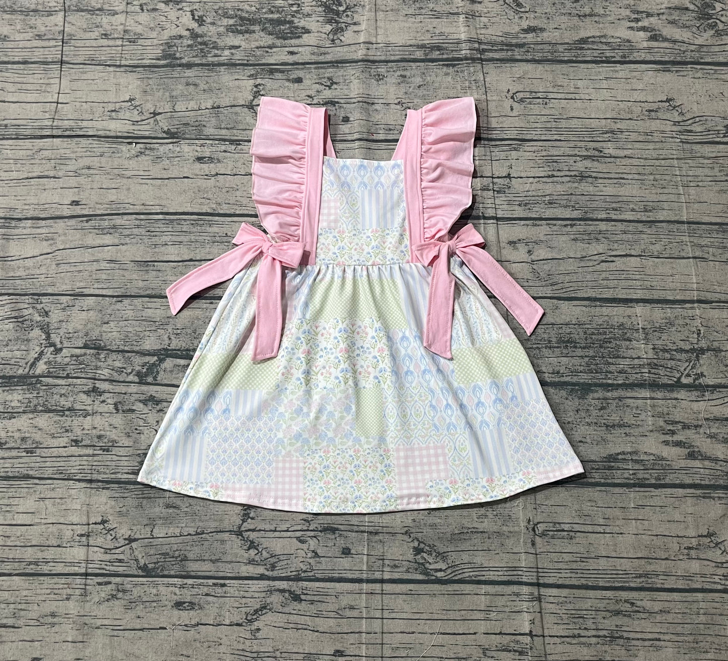 Baby Girls Short Sleeves Floral Pink Bows Knee Length Dress RTS