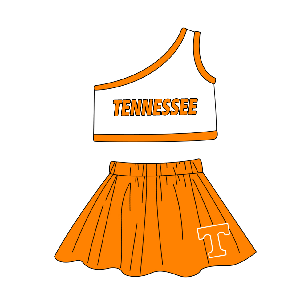 Baby Girl One Shoulder T Tops Orange Skirt Team Set