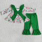 Promotion 6 A0-12 Christmas tree cakes tunic green pants girl set