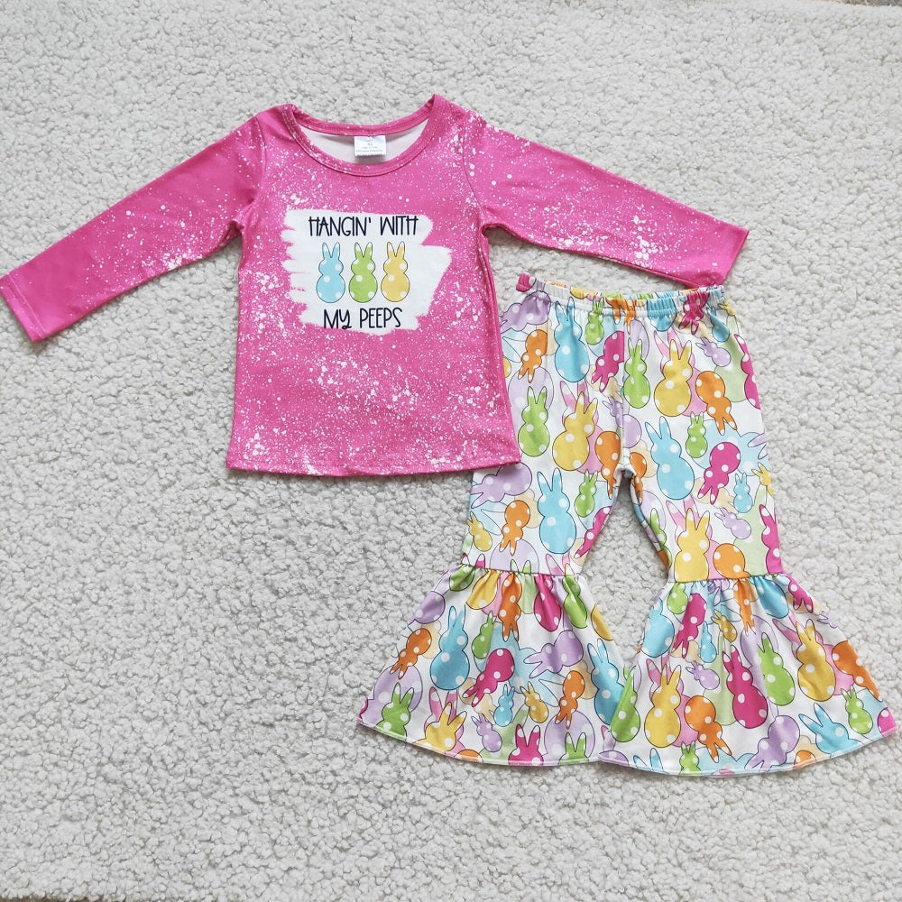 Promotion 6 A0-2 Easter Baby Girl Rabbits Shirt Bell Pants Outfit