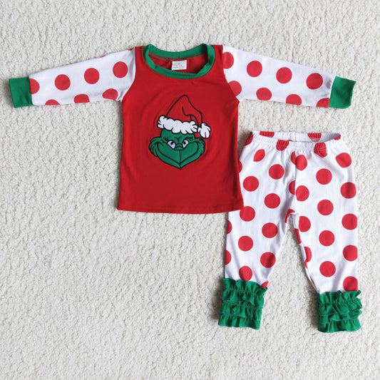 Promotion 6 A0-5 Christmas Baby Girl Embroidery Face Pajamas Outfit