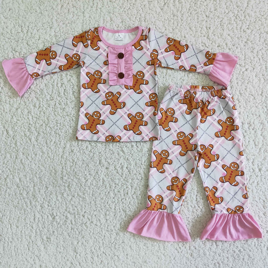 Promotion 6 A1-27 Christmas Pink gingerbread Baby Girl Pajamas Outfit