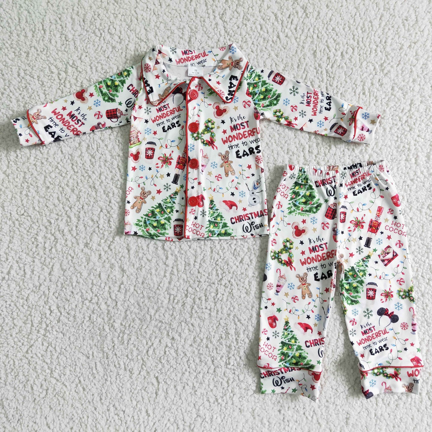 Promotion 6 A3-29 Christmas Baby Girl Long Sleeves Button Up Gingerbread Cartoon Cardigan Pants Outfit Pajamas