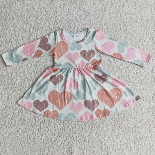 Promotion 6 A1-5 Baby Girl Long Sleeves Valentine's Day Hearts Twirl Dress