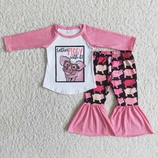 Promotion Baby Girl Kids Pigs Pink Outfit