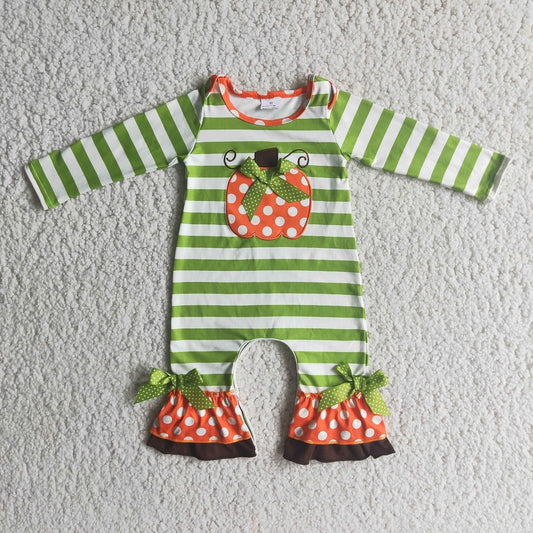 Promotion 6 A10-26 Baby Girl Embroidery Pumpkin Stripes Fall Romper