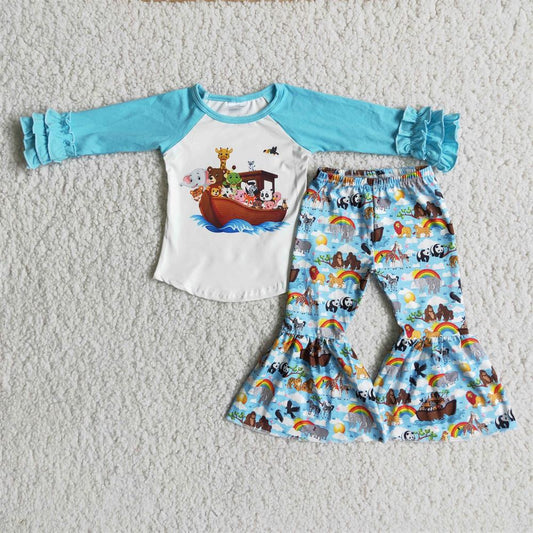 Promotion 6 A10-30 Baby Girl Long Sleeves Animals Bell Pants Outfit