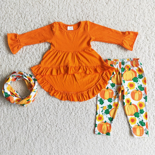 Promotion 6 A11-15 Baby Girl Orange Cotton Tops Pumpkin Pants Fall Outfit