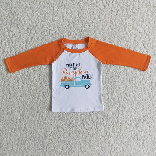 Promotion 6 A11-17 Baby Boy Pumpkin Truck Orange Tops Shirt