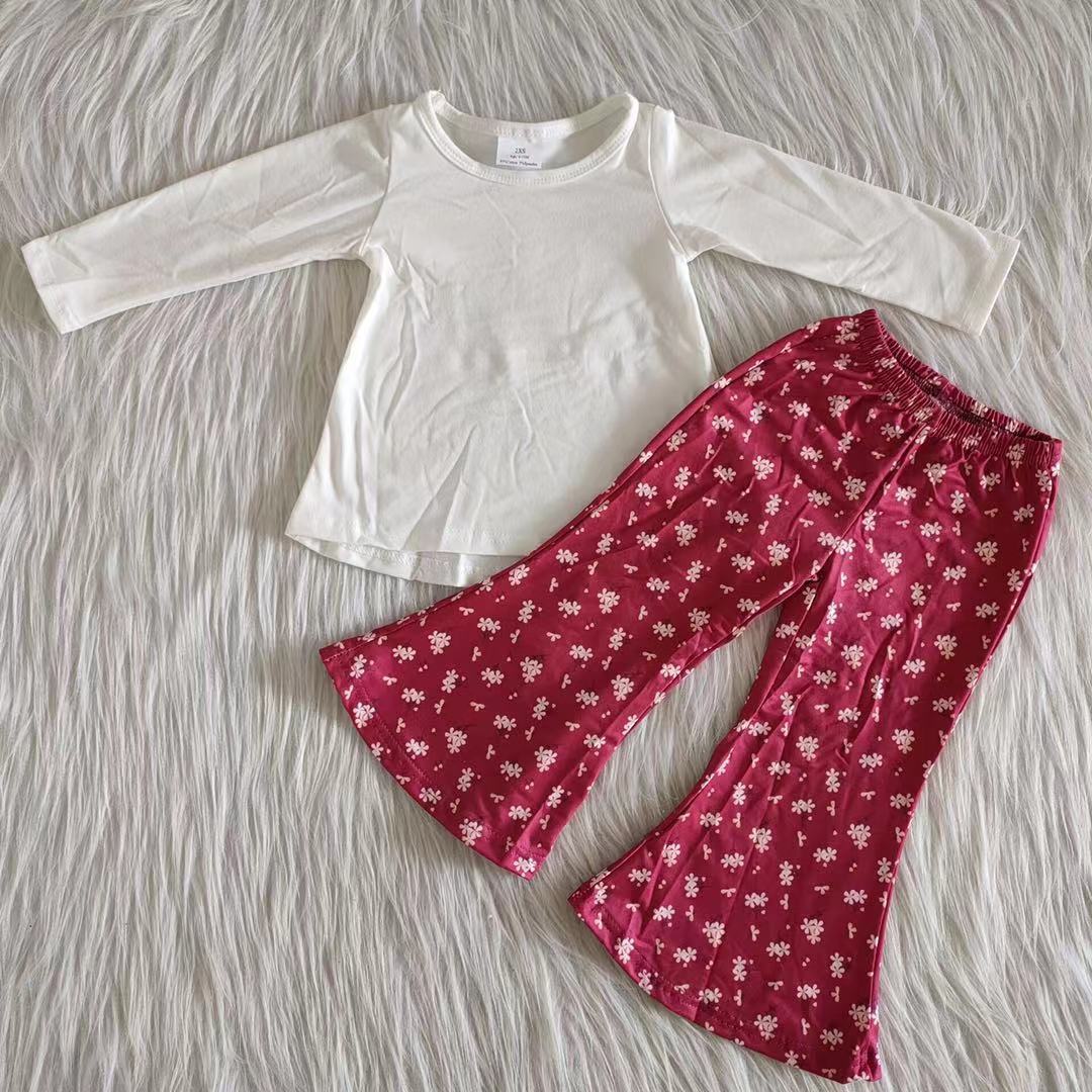 Promotion Baby Girl Cotton Long Sleeves Shirt Floral Pants Set