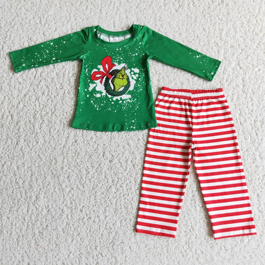 Promotion Baby Kids Toddler Christmas Green Face Shirt Pants Pajamas Set