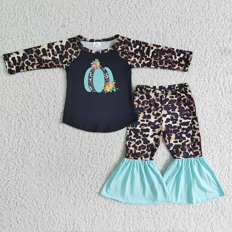 Promotion 6 A13-15 Baby Girl Pumpkin Leopard Pants Outfit