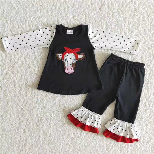 Promotion 6 A13-26 Baby Girl Long Sleeves Embroidery Cow Pants Western outfit