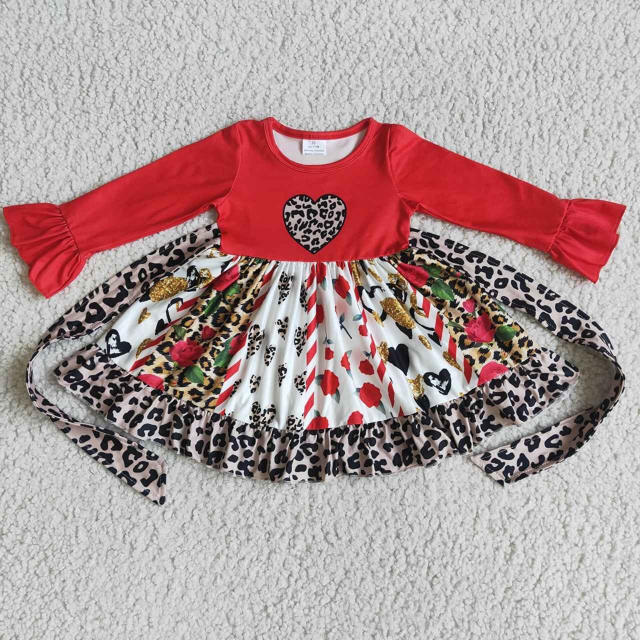 Promotion 6 A13-30 Valentine's Day Baby Girl long Sleeves Hearts Twirl Dress