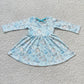 Promotion 6 A13-3 Baby Girl Blue Long Sleeves Cartoon Twirl Dress