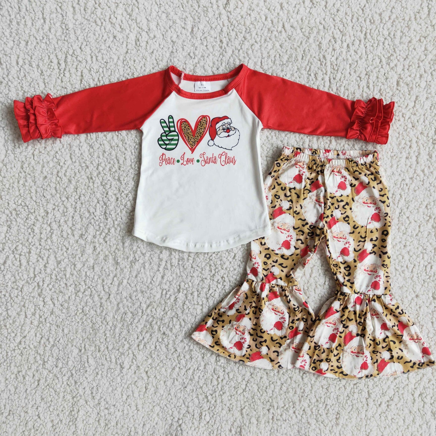 Promotion Baby Girl Red Long Sleeves Shirt Christmas Santa Bell Pants Set RTS