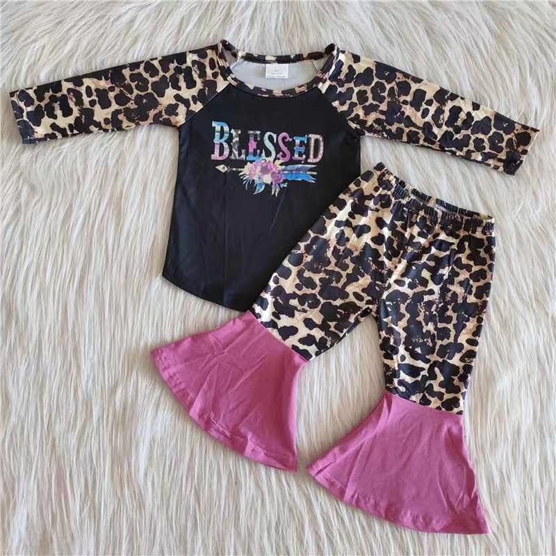 Promotion Baby Girl Long Sleeves Leopard Bell Pants Outfit