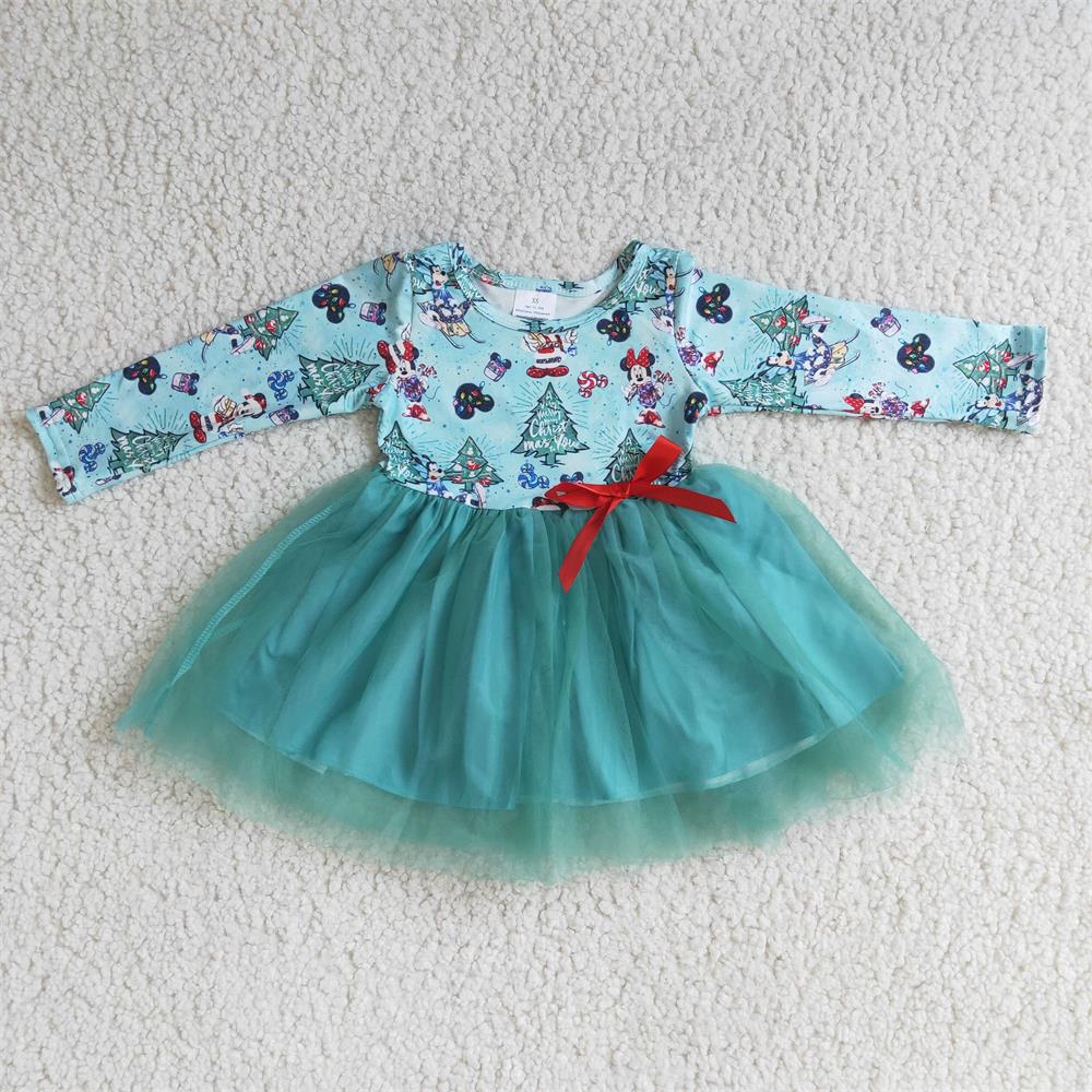 Promotion Baby Girl Long Sleeves Cartoon Christmas Tulle Twirl Dress