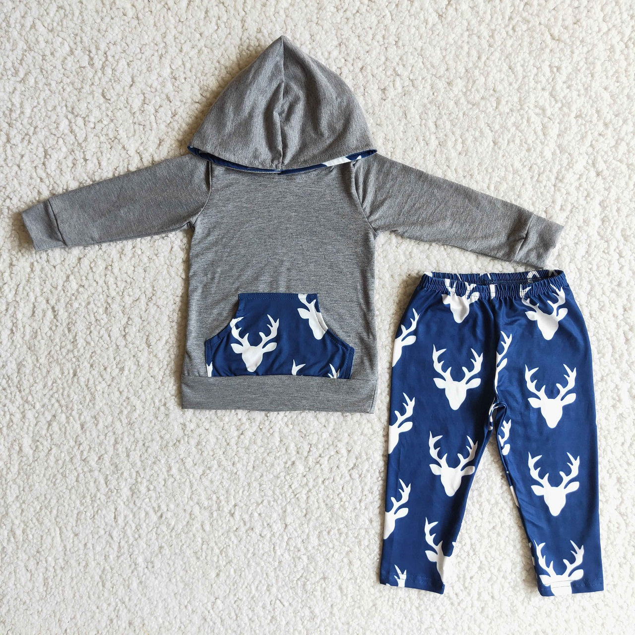 Promotion Baby Boy Long Sleeves Grey Hoodie Shirt Deer Pants Christmas Outfit