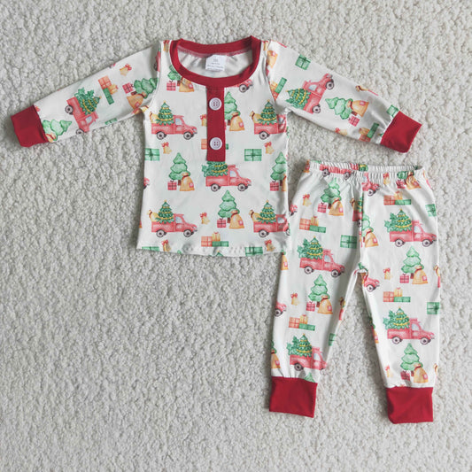 Promotion 6 A15-20 Christmas Baby Boy Long Sleeves Tree Truck Pants Outfit Pajamas